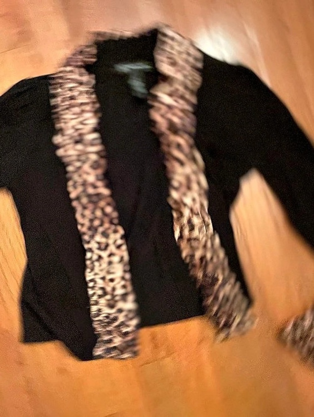 INC International Concepts Ruffle-Trim Open-Front Cardigan Black & Brown leopard